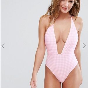 ASOS pink gingham plunge bathing suit